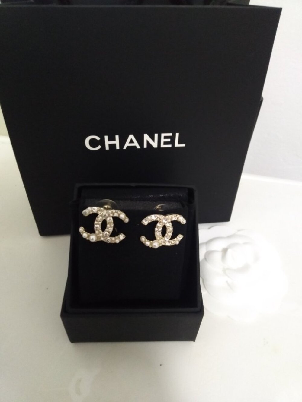 Chanel Double C Pearl Earrings